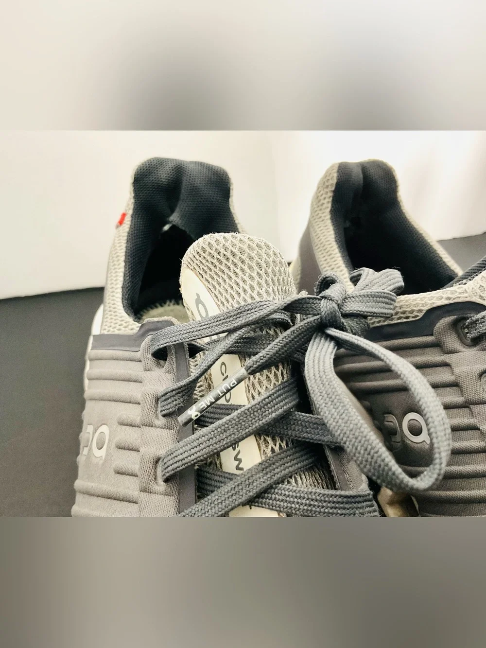 On Running Men's Grey and Cream Cloudrunning Athletic Sneakers